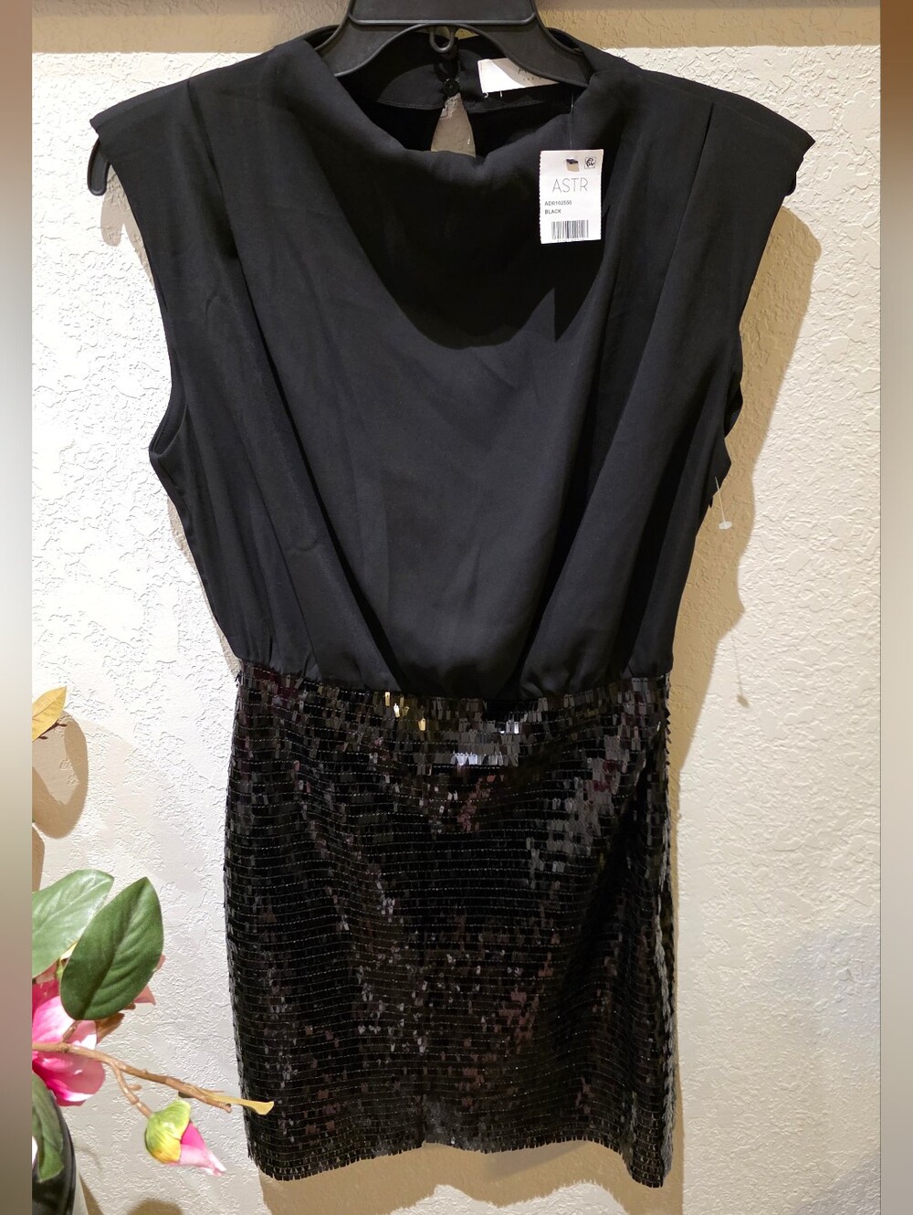ASTR Black Sequin-Trim Sleeveless Dress